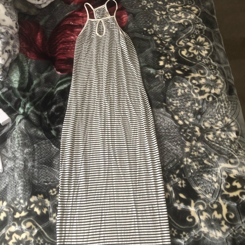 Long black and white striped dress